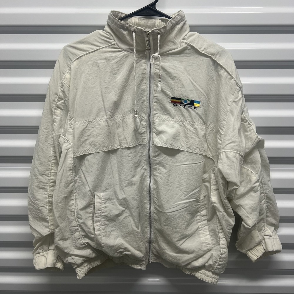 Catalina Vintage Windbreaker Size M Women White Nylon C-TEK Zip Jacket 90s Retro